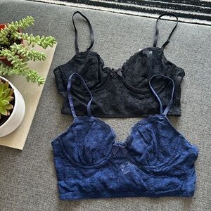 NWT Forever 21 Lace Bralette Duo - Blue and Black
